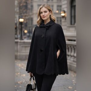 Kate Spade New York Bow Cape Capelet Black Size M Scalloped Hem